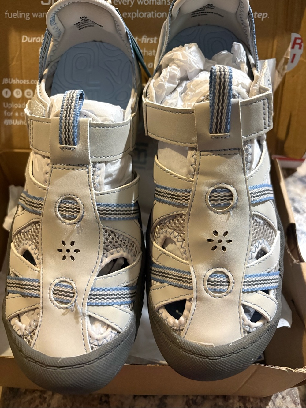 JBU Closed-Toe Sandals in lite gray and Light Blue - Comfortable Everyday Wear 8